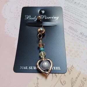 Boho Romantic Heart Iridescent Glow Bead  Crystal AB Gem Belly Ring Belly Dangle